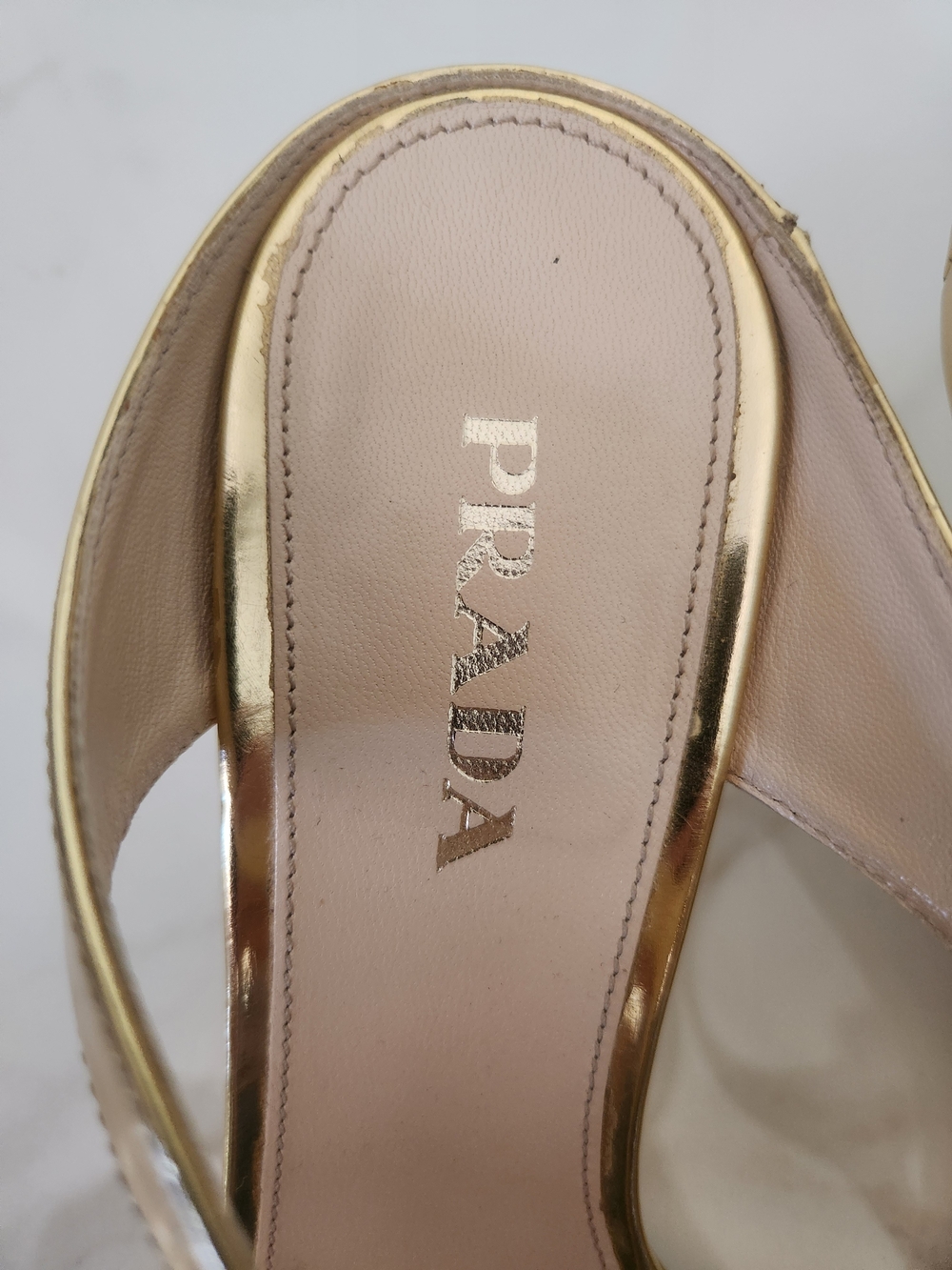 Prada Gold Metallic Thong Sandals - Women's Designer Heels - Picture 7 of 10